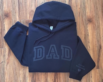 Custom Dad Hoodie, Puff Lettering, Kids Names on Sleeve