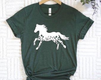 Floral Horse Graphic Tee, Unisex Cotton Shirt, 141