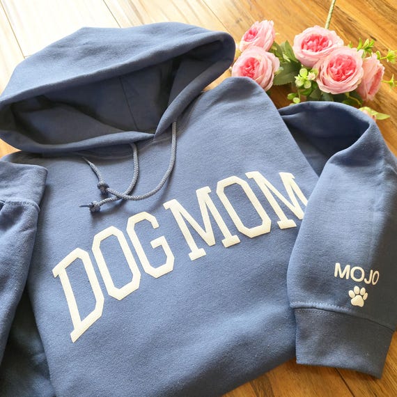 Custom Dog Mom Hoodie with Dogs Names On The Sleeve, Puff Lettering
