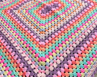 Colorful Baby Blanket, Toddler Blanket Gift, Granny Square Blanket, Rainbow Granny Square, Crochet Baby Blanket, OOAK, Baby Gift