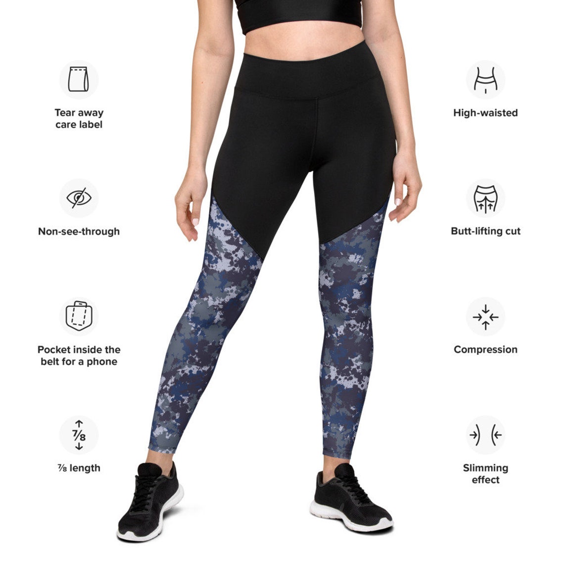 Two 2 Tone Blue Navy Ink Splash Camo Sports Leggings Etsy