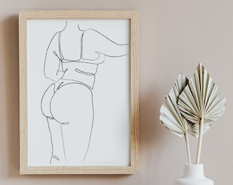 Woman Line Drawing | Abstract Line Drawing Print | Self Love | Artistic Female Body | Black White | Naked Print | Feminine Poster Line Art