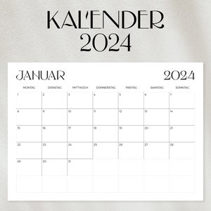 Könnte beinhalten: Ein schwarz-weißer Kalender für das Jahr 2024 mit dem Monat Januar. Der Kalender hat die Wochentage in Deutsch beschriftet: Montag, Dienstag, Mittwoch, Donnerstag, Freitag, Samstag, Sonntag.