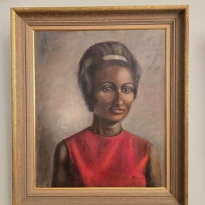 Beautiful 1960s Portrait Painting of a Lovely Black Woman - Signed