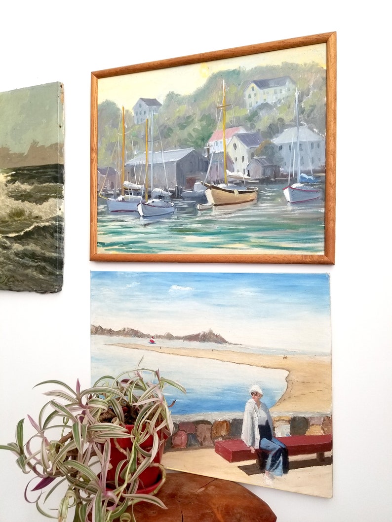 Mid Century Vintage Beach Scenic Painting