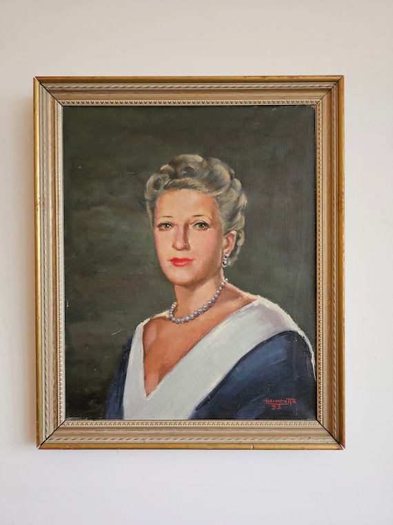 ハイモヴィッタによるダークブルーの女性の美しいヴィンテージ肖像画