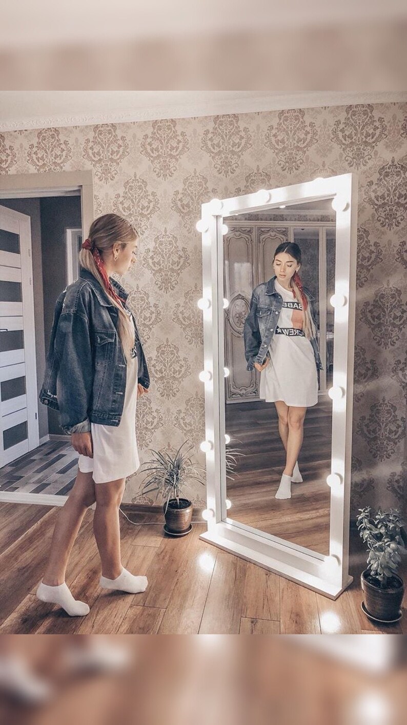 White Vanity hollywood large lighted mirror with light Etsy