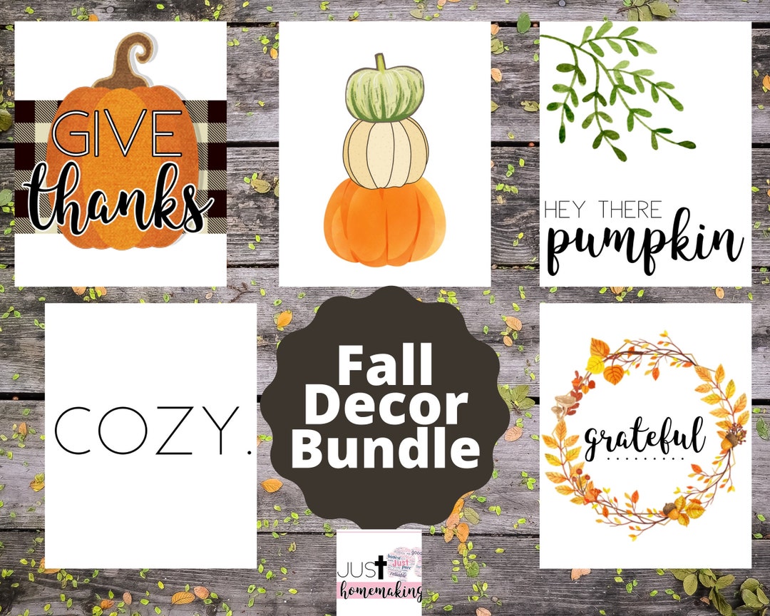 5 Piece Bundle Printable Fall Wall Art, Printable Pumpkin Wall Art ...