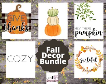 5 Piece Bundle Printable Fall Wall Art, Printable Pumpkin Wall Art, Grateful Fall Wreath Printable Wall Art, Give Thanks Printable