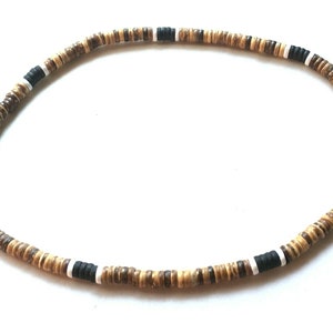 Surfer Mens Choker Necklace - Coconut Shell Tribal Style , Wood Bead Necklace Size 18 Inch ,Wood Necklace For Men