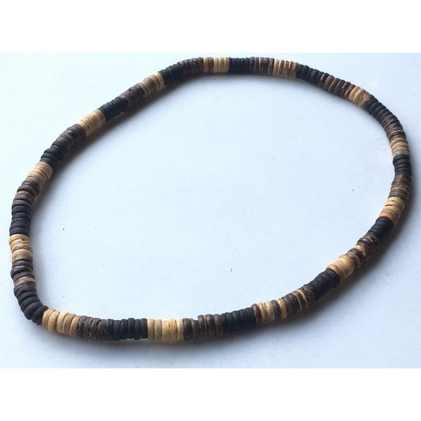 Surfer Necklace Choker Men Real Wooden Beaded New Gift Color Black Beach Coconut Shell 18 Inch