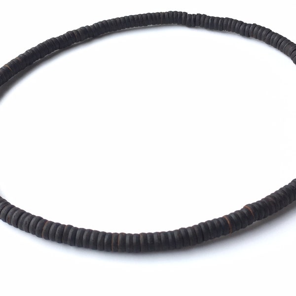 Black Leather Surfer Style Choker Necklace - Double Ring Vintage Beach Design