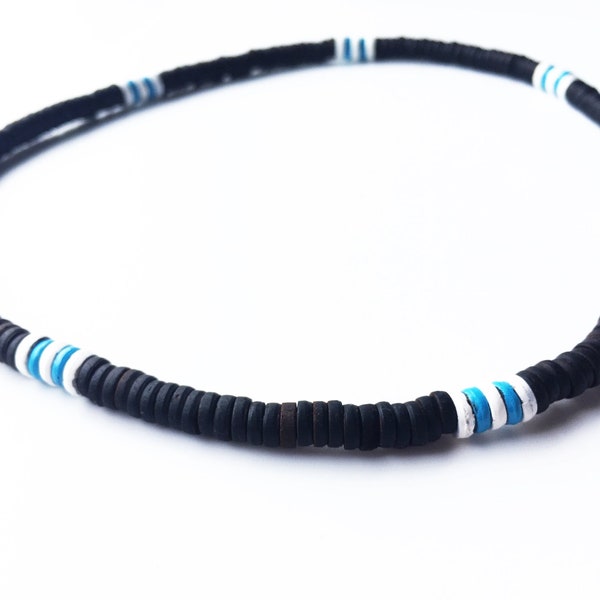 Surfer Necklace For Men Blue , Mens Choker Necklace,Tribal Wooden Choker,Necklace Beaded For Men,Beach Necklace,Gift for Him