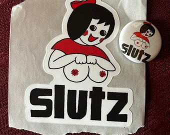 Slutz Pinback Button + sticker