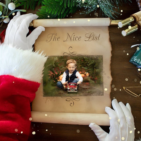 Santa's Nice List Overlay, Digital Photoshop Christmas Frame