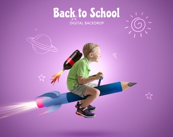 Back To School Digital Photography Backdrop, Rocket Pencil