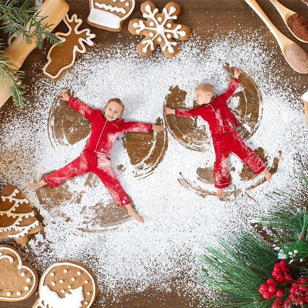 Cookie Cutter Kids Backdrop, Christmas Snow Angels in Flour