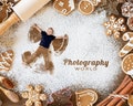 Gingerbread Cookie Backdrop, Christmas Baking with Flour Snow Angels