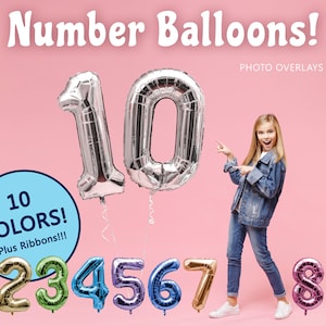 Balloon Number Overlays, Foil Mylar Balloons with Ribbons & String image 1