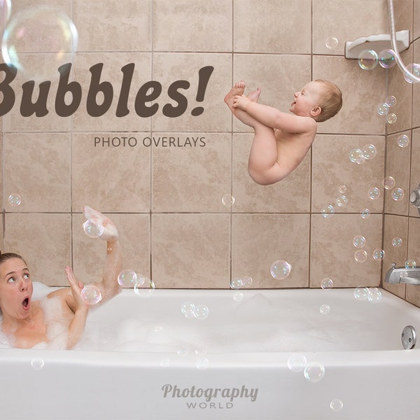 Superposiciones de pompas de jabón, burbujas realistas para Photoshop