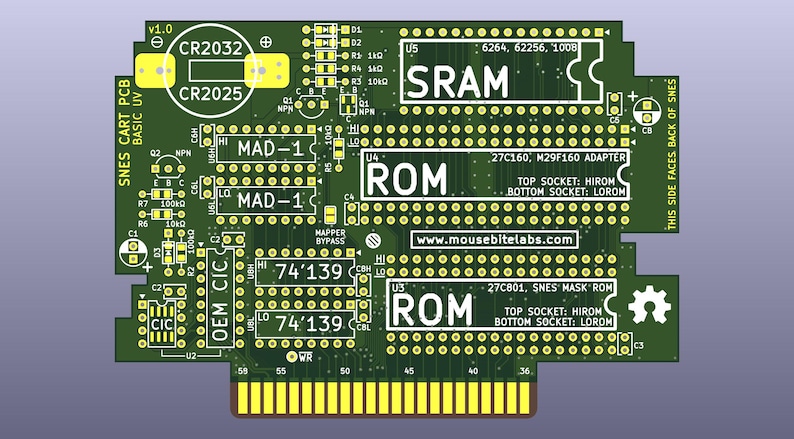 Placa de circuito para cartucho de Super Nintendo - UV básica Protoype (v1.0)