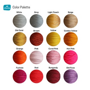 May include: Color palette of 16 different colors of embroidery floss, including white, grey, light peach, beige, old gold, brown, yellow, golden yellow, orange, pink, coral pink, hot pink, fuchsia, red, burgundy, and old rose.