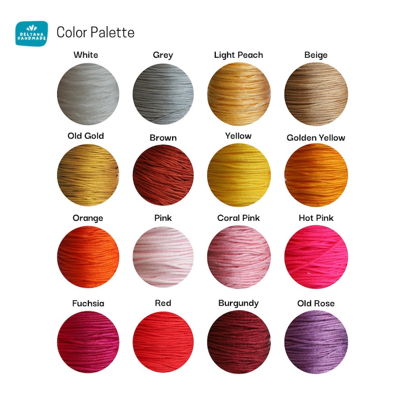 May include: Color palette of 16 different colors of embroidery floss, including white, grey, light peach, beige, old gold, brown, yellow, golden yellow, orange, pink, coral pink, hot pink, fuchsia, red, burgundy, and old rose.