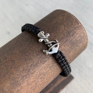 Handmade Nautical Pewter Anchor Bracelet - Adjustable Nylon Cord