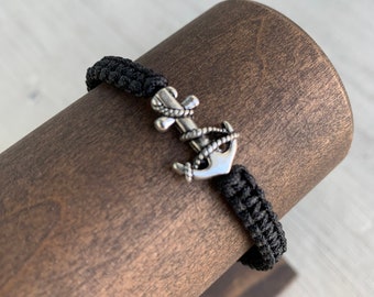 Mens String Bracelet, Mens Cord Bracelet, Anchor Charm Bracelet, BFF Bracelets, Handwoven Bracelet, Adjustable and Waterproof Bracelet.