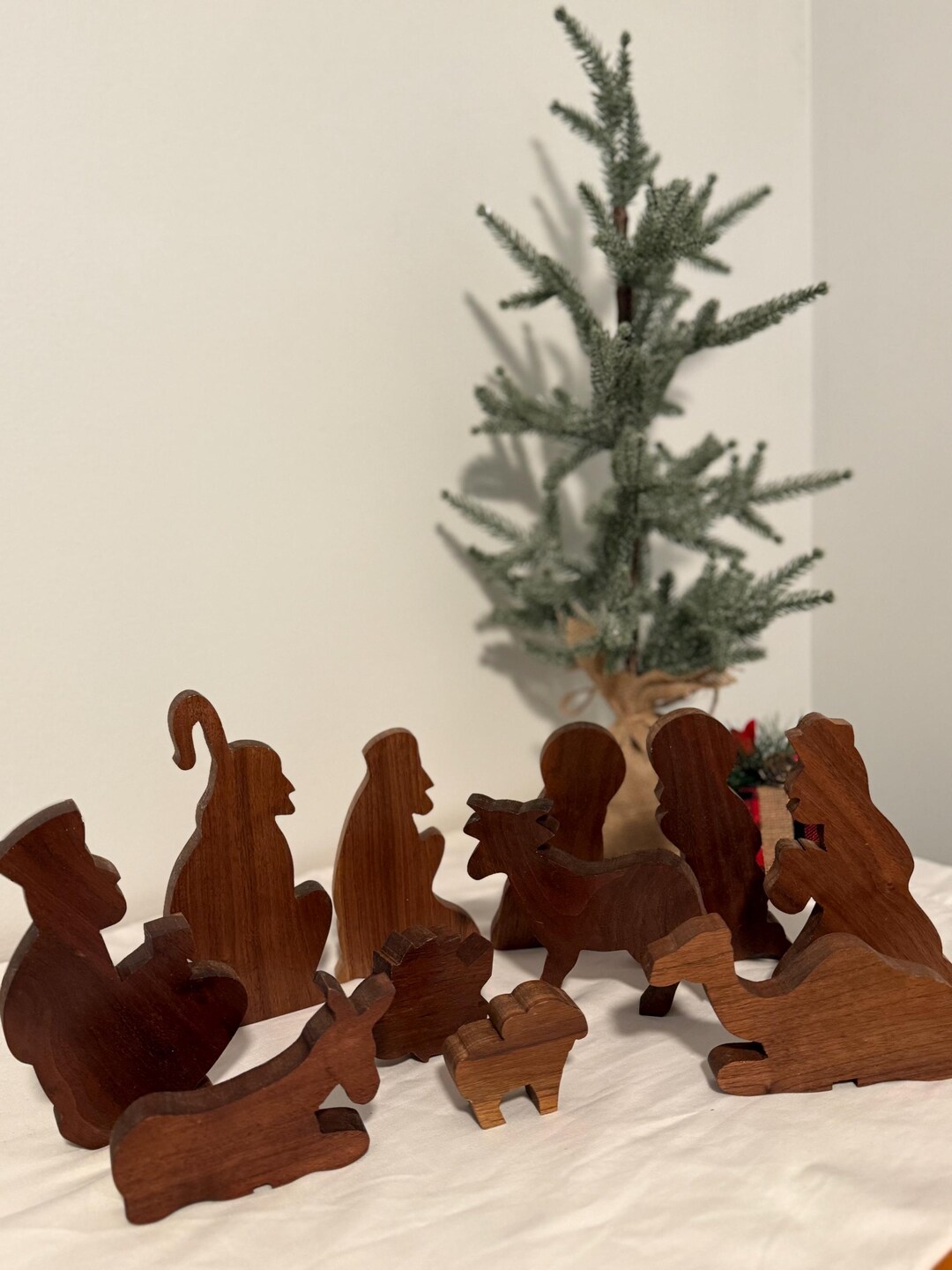 Handmade Wooden Christmas Nativity Scene Shepherds, Wisemen and Animals ...