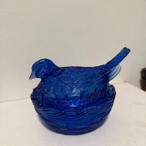 Vintage Nesting Dove Bowl| Lidded Candy Dish| Cobalt Blue Dove Decorative Dish| Dove on a Nest| Unique Gift for Her