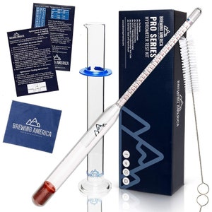 Specific Gravity Hydrometer Test Kit: American-made ABV Tester Pro Series Traceable & Borosilicate Glass Test Tube Jar and Cleaning Brush