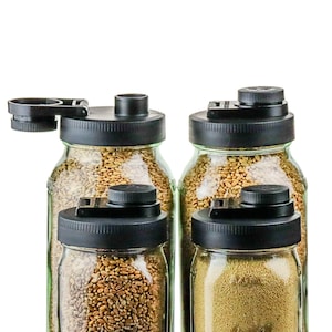 Mason Jar Lids Wide Mouth Plastic 4 Pack Leak Proof with Flip Cap Pouring Spout & Drink Hole Black