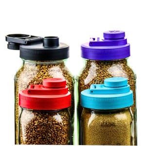 Mason Jar Lids Wide Mouth Plastic 4 Pack Leak Proof with Flip Cap Pouring Spout & Drink Hole Multi-Color Pack
