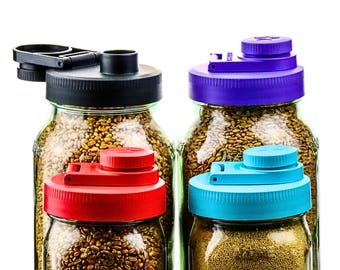 Mason Jar Lids Wide Mouth Plastic 4 Pack Leak Proof with Flip Cap Pouring Spout & Drink Hole Multi-Color Pack