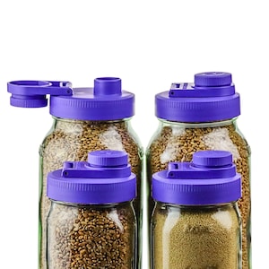 Mason Jar Lids Wide Mouth Plastic 4 Pack Leak Proof with Flip Cap Pouring Spout & Drink Hole Violet Purple
