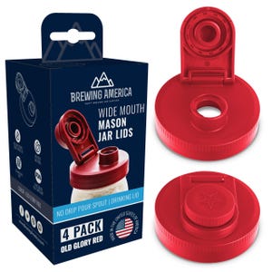 Mason Jar Lids Wide Mouth Plastic 4 Pack Leak Proof with Flip Cap Pouring Spout & Drink Hole Old Glory Red