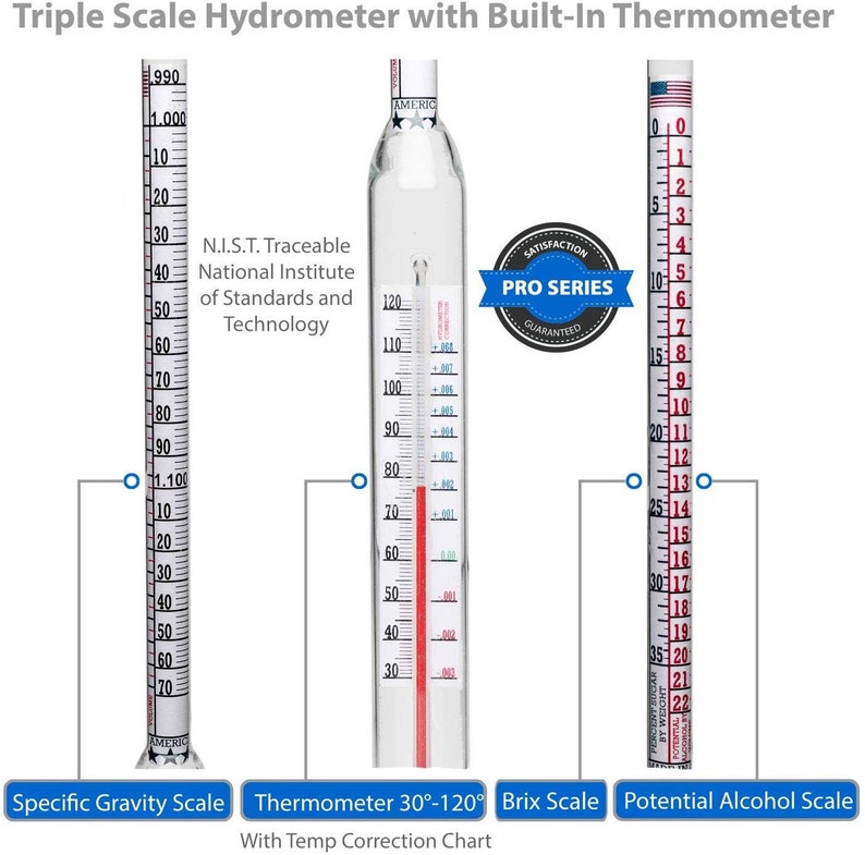 Thermohydrometer ABV Tester Triple Scale Pro Series Americanmade