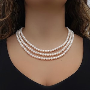 3 Strand Buckle Clasp 6 mm Freshwater Pearl Necklace, White Pearls, Bridal Pearls, CZ Clasp, Genuine Pearls, Pearl Necklace, Weddings