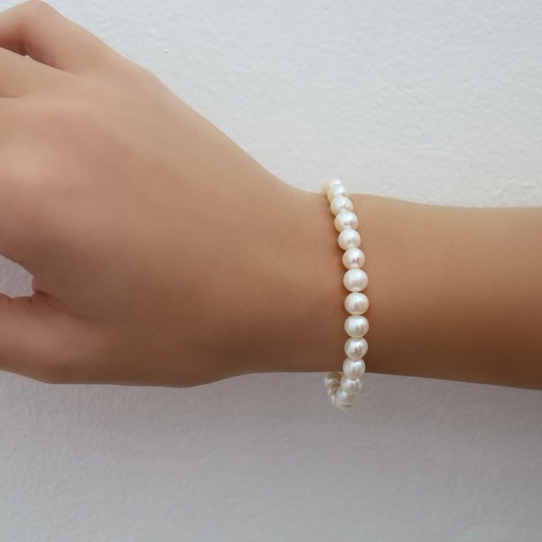 6mm Freshwater Pearl Bracelet, White Pearls, Genuine Pearls, Graduation Pearls, Bridal Pearls, Bridesmaid Pearls