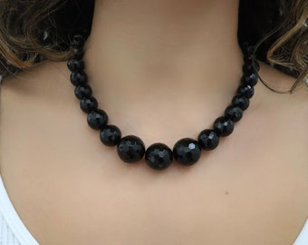 Graduated Black Onyx Necklace, Statement Necklace, Onyx Necklace, Black Onyx, Formal Jewelry, Gift For Her