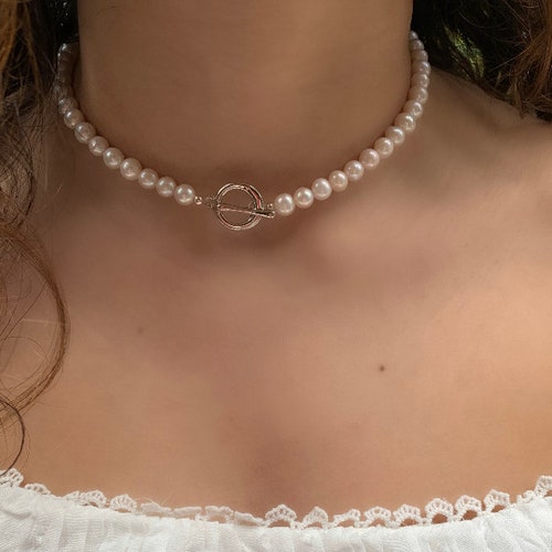 Freshwater Pearl Necklace With Toggle Clasp Silver Plated Etsy