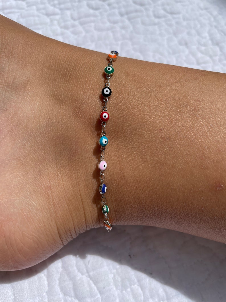 Evil Eye Anklet 24k Gold Plated Anklet Colorful Evil Eye Etsy