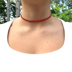 Dainty, Red Coral Choker Necklace, Red Coral, Natural Coral, 3mm Red Coral, Tiny Coral, Gemstone Choker, Bride's Maid Gifts, Bridal Ware