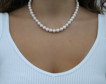 10mm Freshwater Pearl Necklace, Bridal Pearls, Natural Pearls, Classic Pearl Necklace, White Pearls, Bridesmaid Pearls, Genuine Pearls