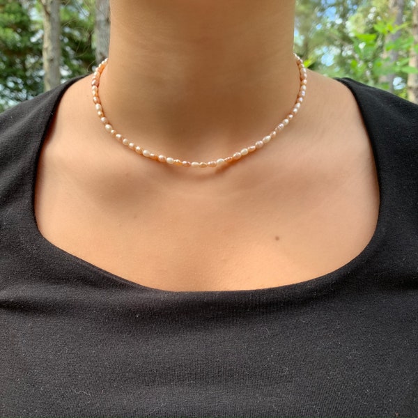 Dainty Tricolor Freshwater Pearl Choker, Genuine Pearls, Bridal Pearls, Pearl Choker, Bridesmaid Pearls, Flowergirl Necklace