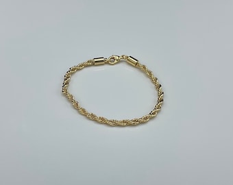 24k Gold Plated Rope Chain Bracelet/Anklet, Rope Chain, Twist Chain Bracelet/Anklet, 4mm Rope Chain, Gold Anklet, Chain Anklet