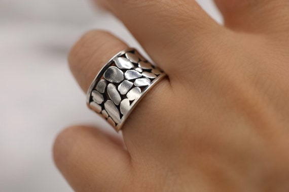 925 Sterling Silver Ring DY Wide Band Ring Irregular Ring