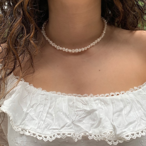 Freshwater Baroque Pearl Choker Necklace, White Pearls, Pearl Necklace, Genuine Pearls, Pearl Necklace