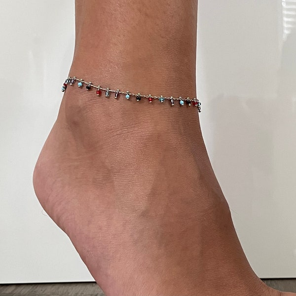 Rainbow Bead Anklet Etsy